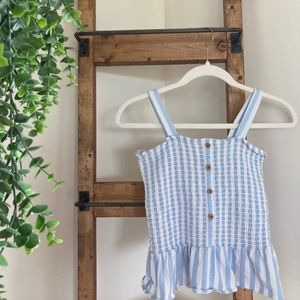 blue and white striped top